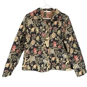 T4‎ Carol Anderson by Invitation Floral Tapestry Blazer Jacket Black Red Gold M